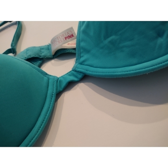 Pink Victoria's Secret turquoise plunge push up underwire bra size 34B - Picture 5 of 9